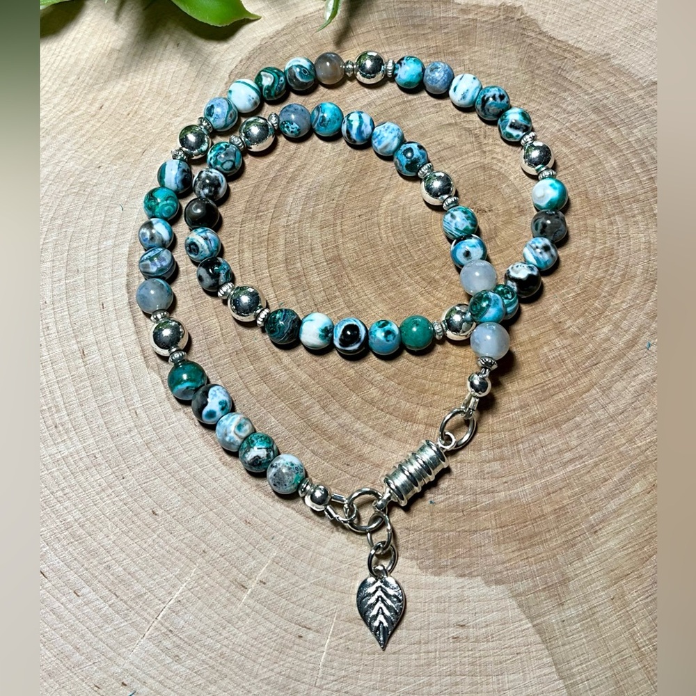 Beautiful Wrap Bead Bracelet with Semi-Precious Blue Fire Agate Gemstones